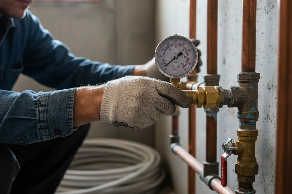 Pressure testing a repaired line during Water Line Repair in Rapidan